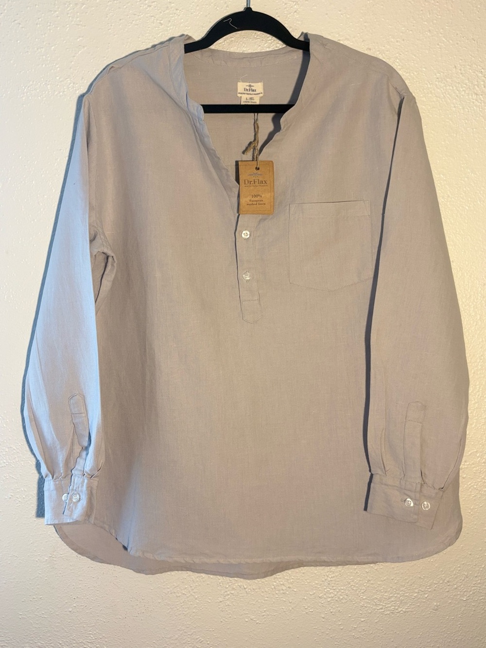Dr. Flax Casual Top Shirt L/XL Tan Euro Washed Linen Oversized Lagenlook NWT